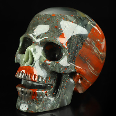 5.0" African Bloodstone Hand Carved Singing Crystal Skull Sculpture, Crystal Healing