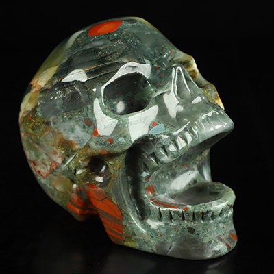 5.0" African Bloodstone Hand Carved Laughing Crystal Skull Sculpture, Crystal Healing