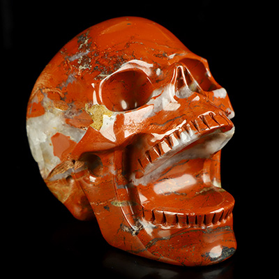 5.2" Red Jasper Hand Carved Laughing Crystal Skull Sculpture, Crystal Healing