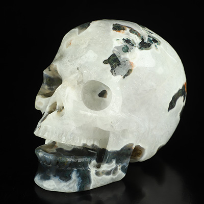 5.0" Green Moss Agate Hand Carved Singing Crystal Skull Sculpture, Crystal Healing