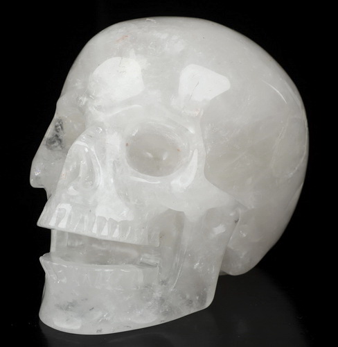 5.0" Quartz Rock Crystal Hand Carved Singing Crystal Skull Sculpture, Crystal Healing