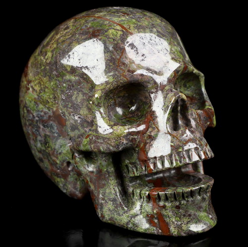 5.0" Dragon Blood Jasper Hand Carved Singing Crystal Skull Sculpture, Crystal Healing
