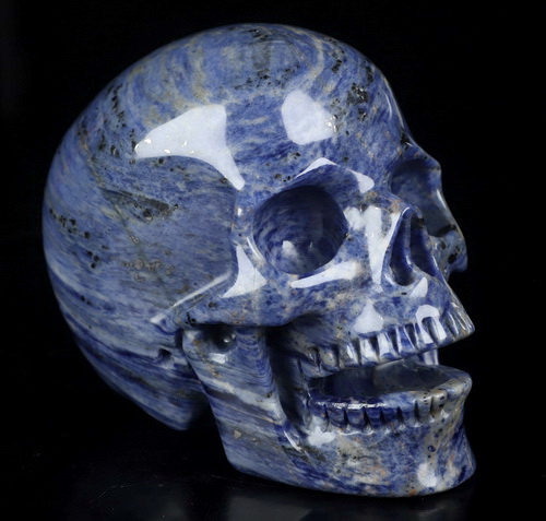 5.0" Sodalite Hand Carved Singing Crystal Skull Sculpture, Crystal Healing