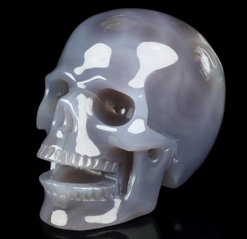 5.1" Agate Hand Carved Singing Crystal Skull Sculpture, Crystal Healing