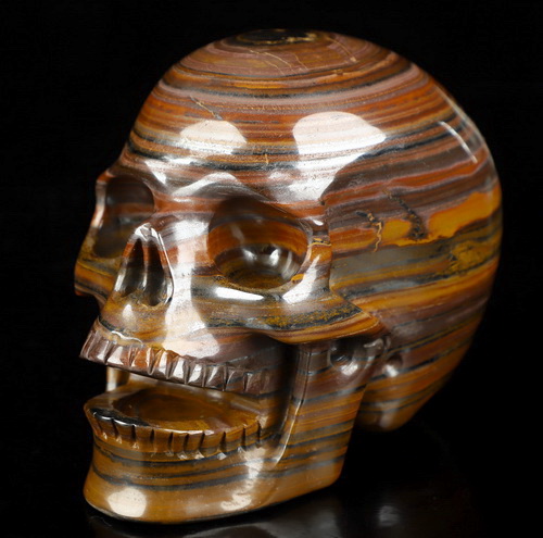 5.1" Tiger Iron Eye Hand Carved Singing Crystal Skull Sculpture, Crystal Healing