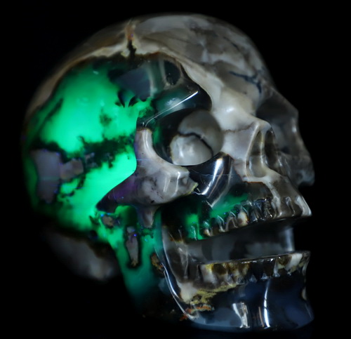 5.1" Volcano Agate Hand Carved Singing Crystal Skull Sculpture, Crystal Healing
