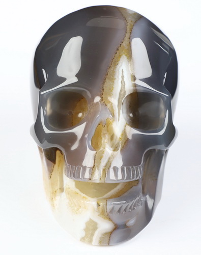 5.1" Agate Hand Carved Singing Crystal Skull Sculpture, Crystal Healing