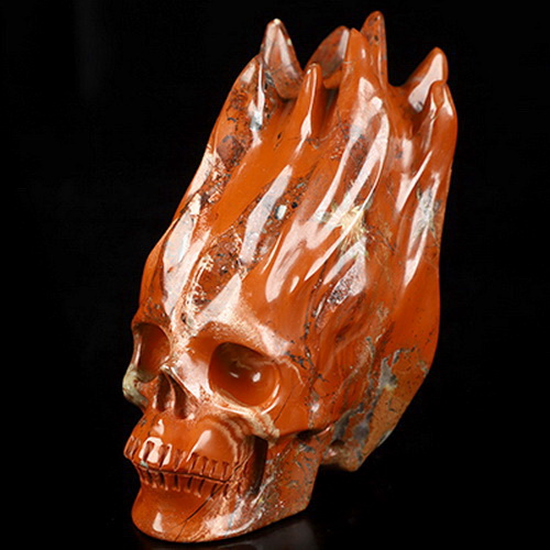 4.0" Red Jasper Hand Carved Flaming Crystal Skull, Crystal Healing