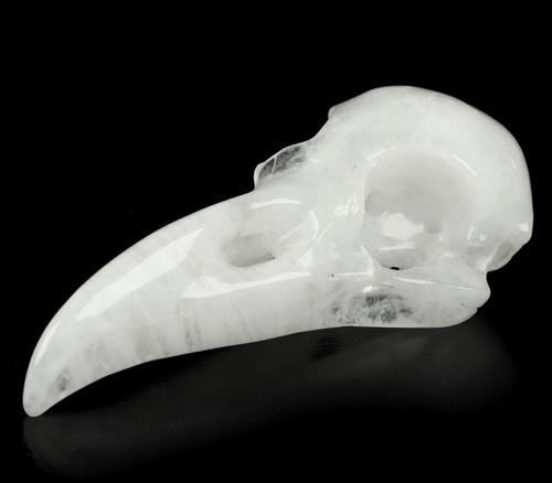 4.8" Angolan Quartz Rock Crystal Hand Carved Raven Crystal Skull  Sculpture, Crystal Healing