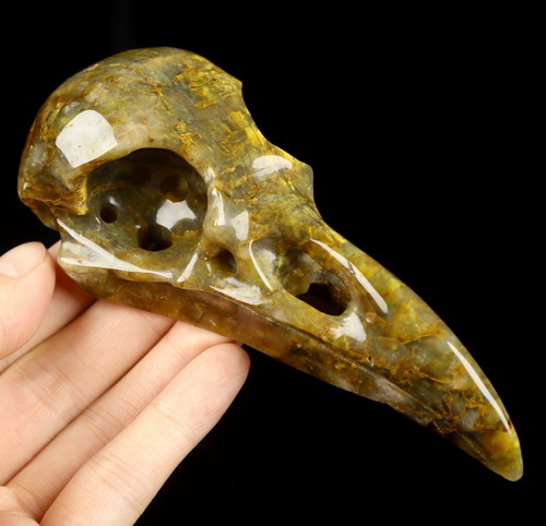 4.7" New Pietersite Hand Carved Raven Crystal Skull  Sculpture, Crystal Healing