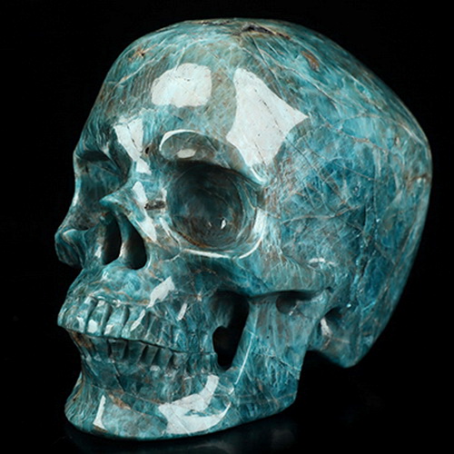 5.0" Blue Apatite Hand Carved Crystal Skull, Super Realistic, Crystal Healing