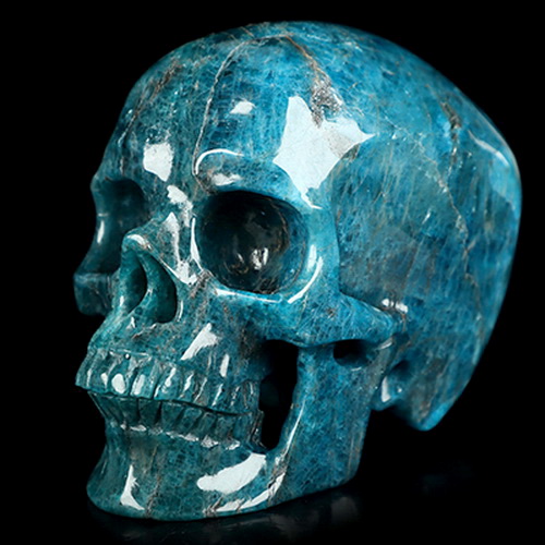 4.6" Blue Apatite Hand Carved Crystal Skull, Super Realistic, Crystal Healing