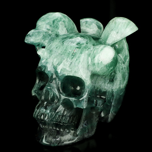 5.2" Fluorite Hand Carved Mushroom Crystal Skull Sculpture, Crystal Healing