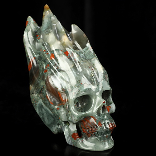5.7" African Bloodstone Hand Carved Flaming Crystal Skull, Crystal Healing
