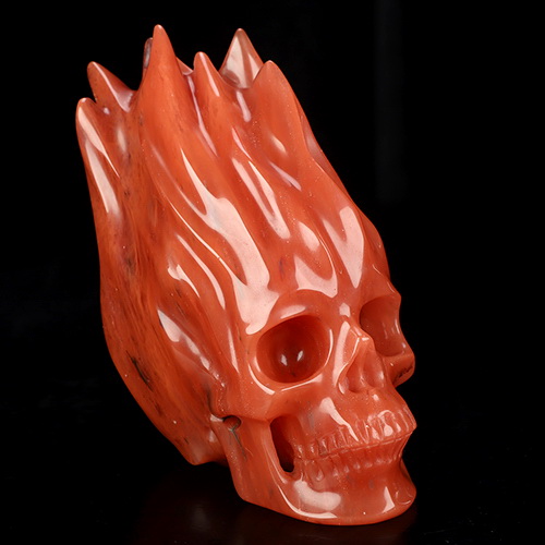 5.5" Smelted Quartz-Red Hand Carved Flaming Crystal Skull, Crystal Healing
