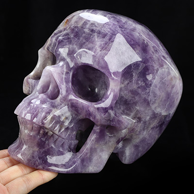 Lifesized 6.8" Dream Chevron Amethyst Hand Carved Crystal Skull, Super Realistic, Crystal Healing