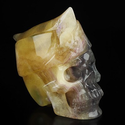 5.0" Fluorite Hand Carved Crystal Skull and Navy Cap Fine Art Sculpture, Crystal Healing