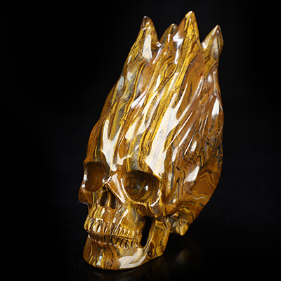 5.6" Tiger Iron Eye Hand Carved Flaming Crystal Skull, Crystal Healing