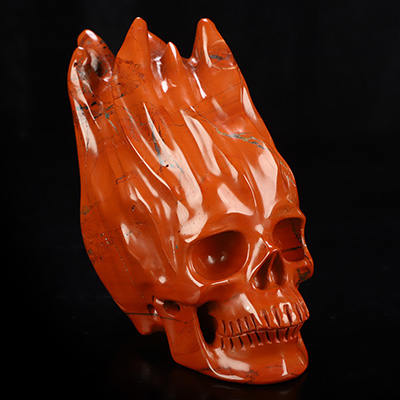 5.6" Red Jasper Hand Carved Flaming Crystal Skull, Crystal Healing