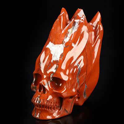 4.2" Red Jasper Hand Carved Flaming Crystal Skull, Crystal Healing