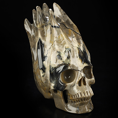 5.6" Volcano Agate Hand Carved Flaming Crystal Skull, Crystal Healing