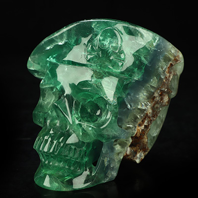 5.5" Fluorite Hand Carved Beret Crystal Skull Sculpture, Crystal Healing