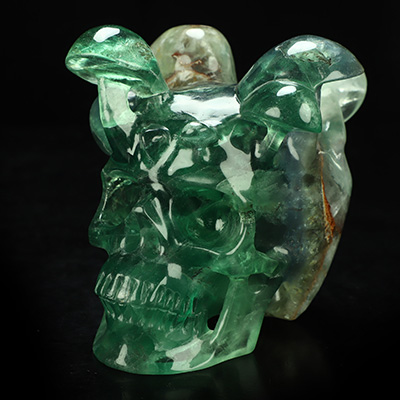 5.2" Fluorite Hand Carved Mushroom Crystal Skull Sculpture, Crystal Healing