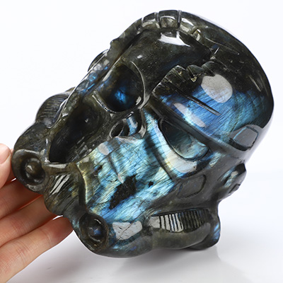 Storm Troopers - 4.9" Labradorite Hand Carved Crystal Skull Fine Art Sculpture, Crystal Healing