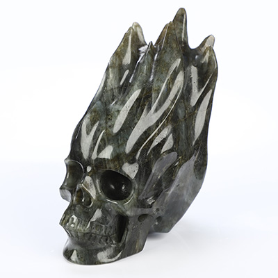 4.2" Labradorite Hand Carved Flaming Crystal Skull, Crystal Healing