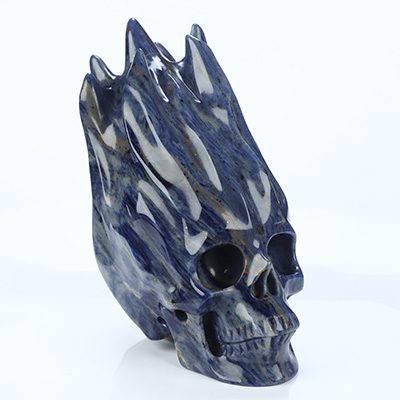 4.1" Sodalite Hand Carved Flaming Crystal Skull, Crystal Healing