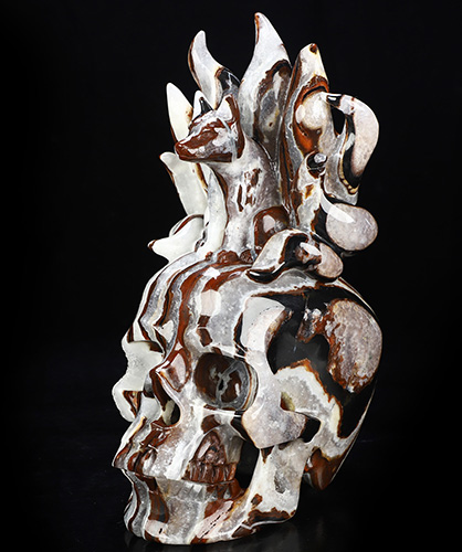 June 12, 2026 ACSAD (A Crystal Skull a Day) - The Mortal Coil - 9.3" Carved Black Zebra Agate Nine-Tailed Fox Crystal Skull Sculpture, Crystal Healing