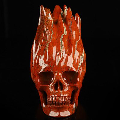 5.5" Red Jasper Hand Carved Flaming Crystal Skull, Crystal Healing