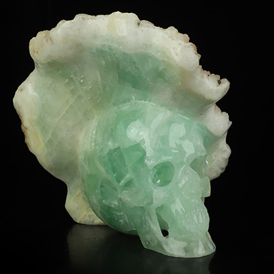 7.2" Fluorite Hand Carved Crystal Skull Fine Art Sculpture, Crystal Healing