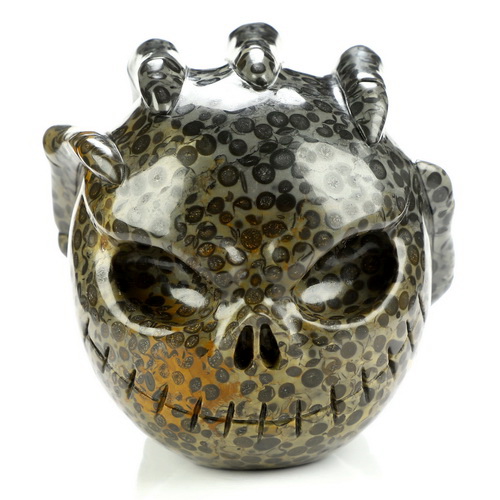 3.1" Chinese Leopard Skin Jasper Hand Carved Jack Crystal Skull Sculpture, Crystal Healing