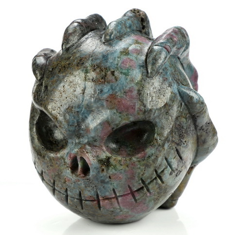 3.1" Ruby Kyanite Hand Carved Jack Crystal Skull Sculpture, Crystal Healing