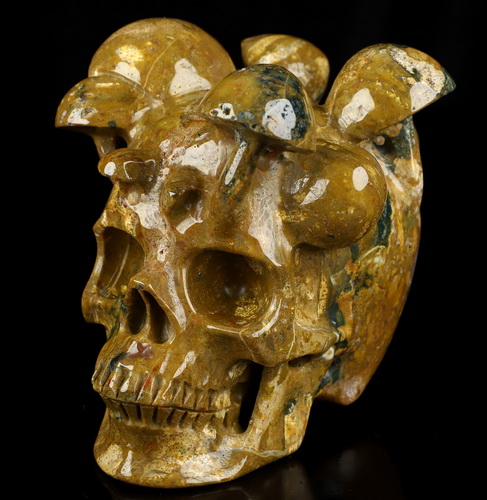 5.2" Indian Agate Hand Carved Mushroom Crystal Skull Sculpture, Crystal Healing