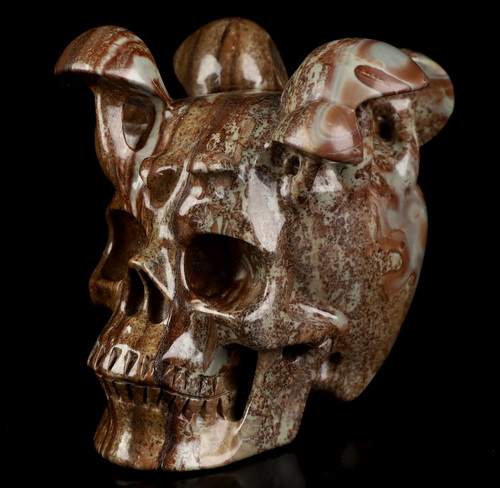 5.2" Chinese Painting Stone Hand Carved Mushroom Crystal Skull Sculpture, Crystal Healing