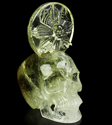 June 6, 2026 ACSAD (A Crystal Skull a Day) - The Wheel of Eternity - 5.7" Carved Citrine Skeleton Hand Halo Crystal Skull Sculpture, Crystal Healing