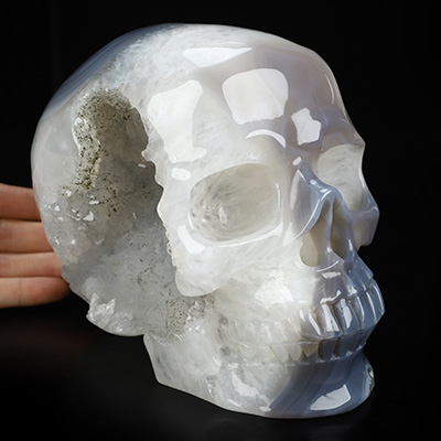 Lifesized 6.5" Agate Geode Hand Carved Crystal Skull, Super Realistic, Crystal Healing