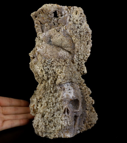 8.9" Purple Grape Agate Hand Carved Crystal Skull and Fish Fine Art Sculpture, Crystal Healing