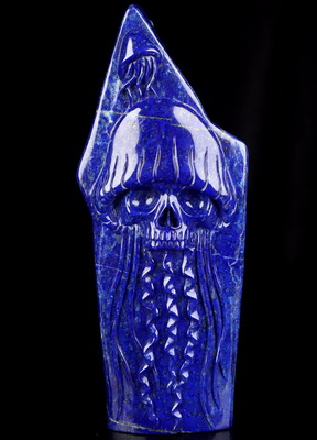 July 16, 2026 ACSAD (A Crystal Skull a Day) - Stars Beneath the Sea - Gemstone 8.3" Lapis Lazuli Hand Carved Crystal Skull Fine Art Sculpture, Crystal Healing