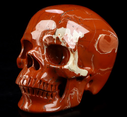 4.6" Red Jasper Hand Carved Crystal Skull, Super Realistic, Crystal Healing