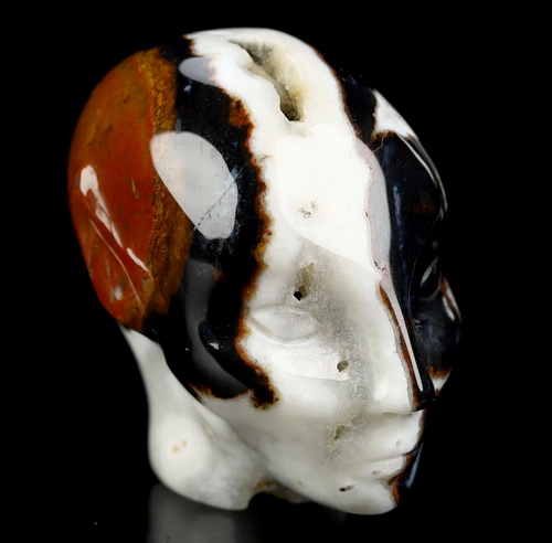 1.8" Black Zebra Agate Hand Carved Fairy Elf Alien Crystal Skull Companion Sculpture, Crystal Healing