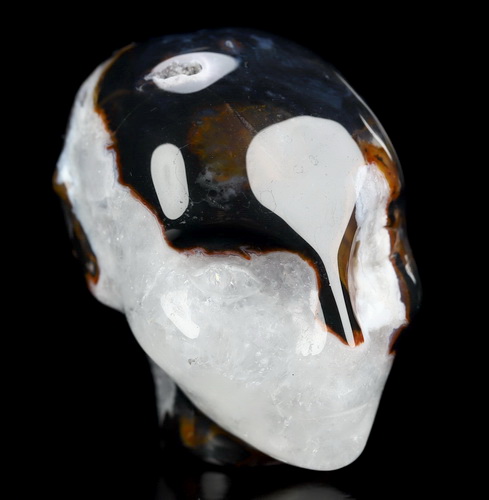 1.8" Black Zebra Agate Hand Carved Fairy Elf Alien Crystal Skull Companion Sculpture, Crystal Healing