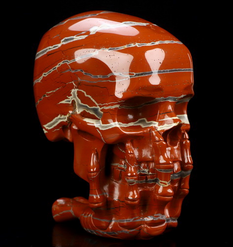 The Thinker---5.7" Red Jasper Hand Carved Crystal Skull & Skeletal Hand Sculpture, Crystal Healing