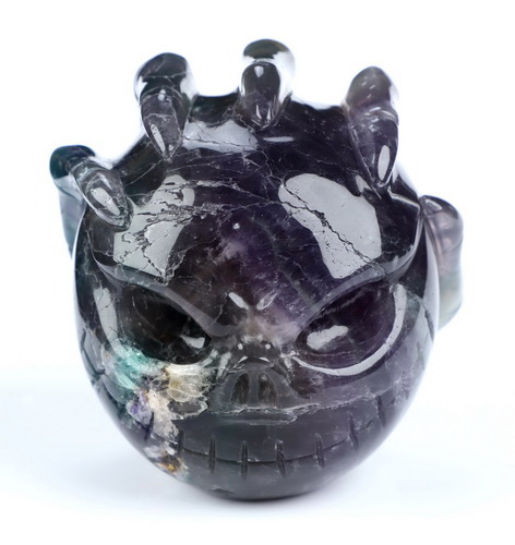 3.1" Fluorite Hand Carved Jack Crystal Skull Sculpture, Crystal Healing