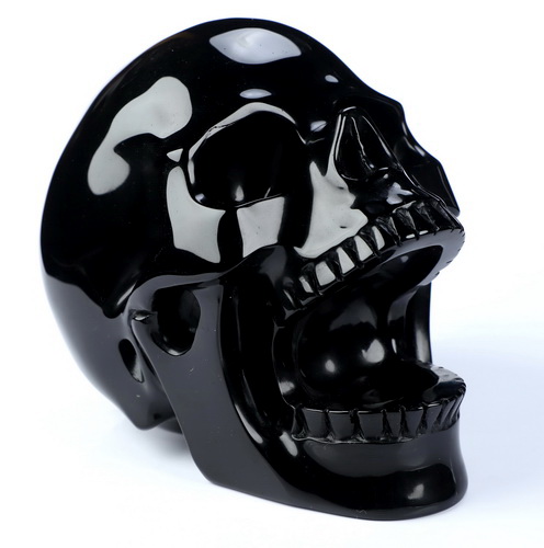 5.2" Black Obsidian Hand Carved Laughing Crystal Skull Sculpture, Crystal Healing