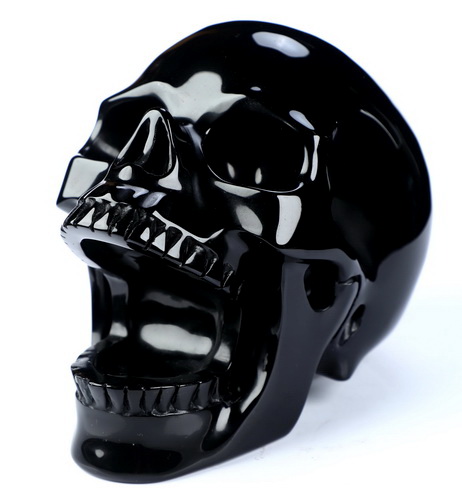 5.2" Black Obsidian Hand Carved Laughing Crystal Skull Sculpture, Crystal Healing