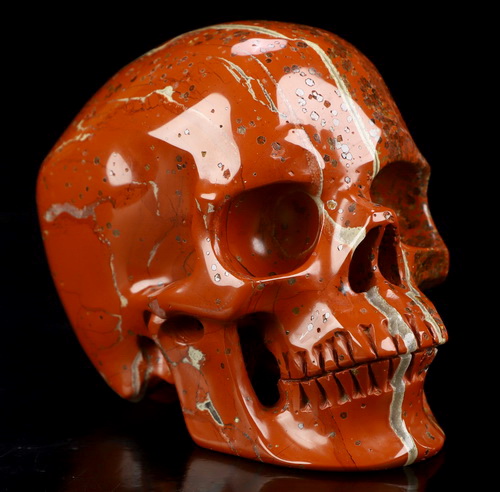 4.2" Red Jasper Hand Carved Crystal Skull, Super Realistic, Crystal Healing