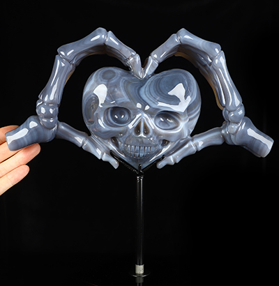 July 29, 2026 ACSAD (A Crystal Skull a Day) - Till Death Do Us Heart - 9.5" Carved Agate Amethyst Druse Heart-Shaped Crystal Skull Fine Art Sculpture, Crystal Healing